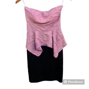 Y2K Body Central Dress Strapless Ruffled Glittery Black Bottom Sz. Small